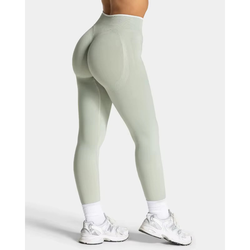 New Women'S Color Blocking Yoga Leggings Seamless Knited Tights High Waist Hip Liftting Gym Workout Solid Color Sports Pants