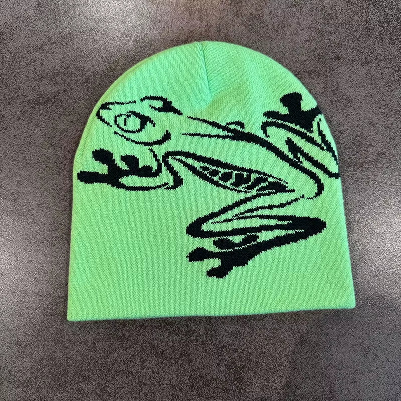 Tree Frog Pattern Beanie Knitted Cap for Men & Women, Outdoor Sports Warm Ski Hat