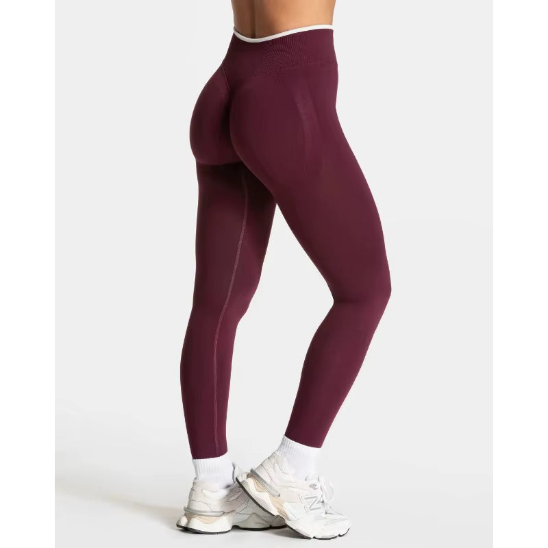 New Women'S Color Blocking Yoga Leggings Seamless Knited Tights High Waist Hip Liftting Gym Workout Solid Color Sports Pants
