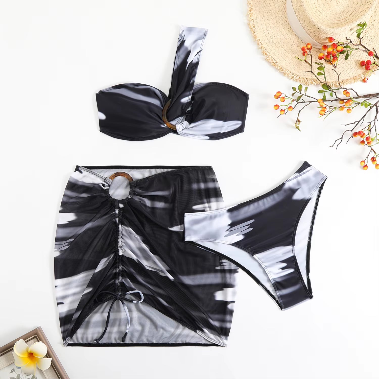 2025 New Swimwear Tie-Dye Printed Women'S Three-Piece Split Bikini