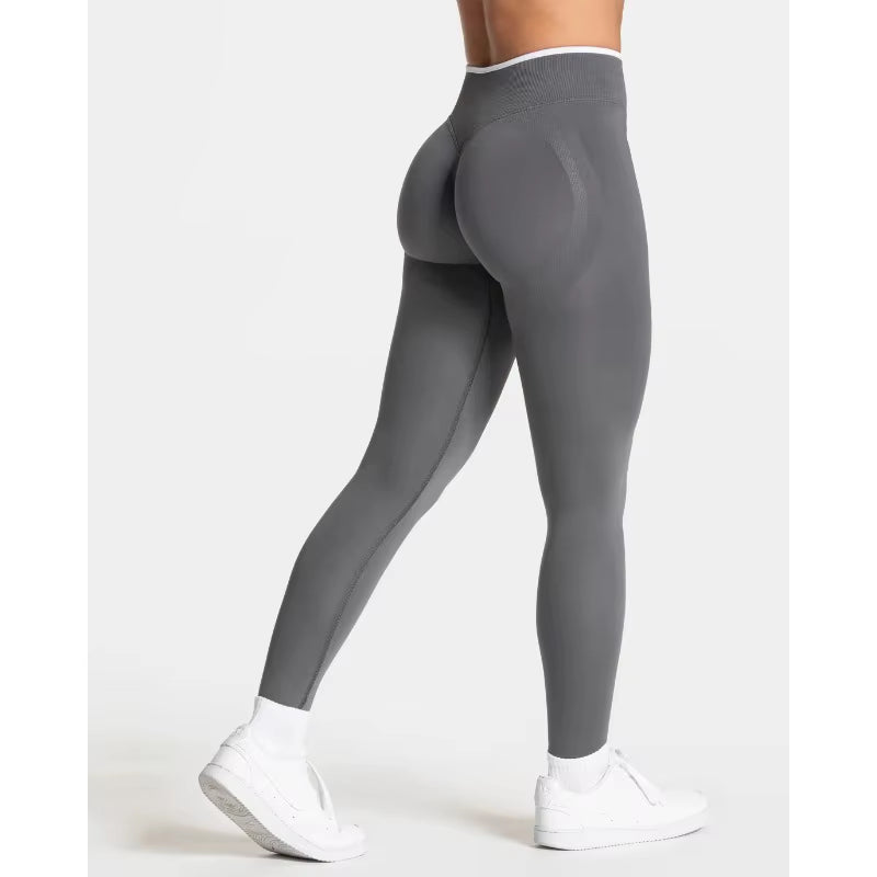 New Women'S Color Blocking Yoga Leggings Seamless Knited Tights High Waist Hip Liftting Gym Workout Solid Color Sports Pants