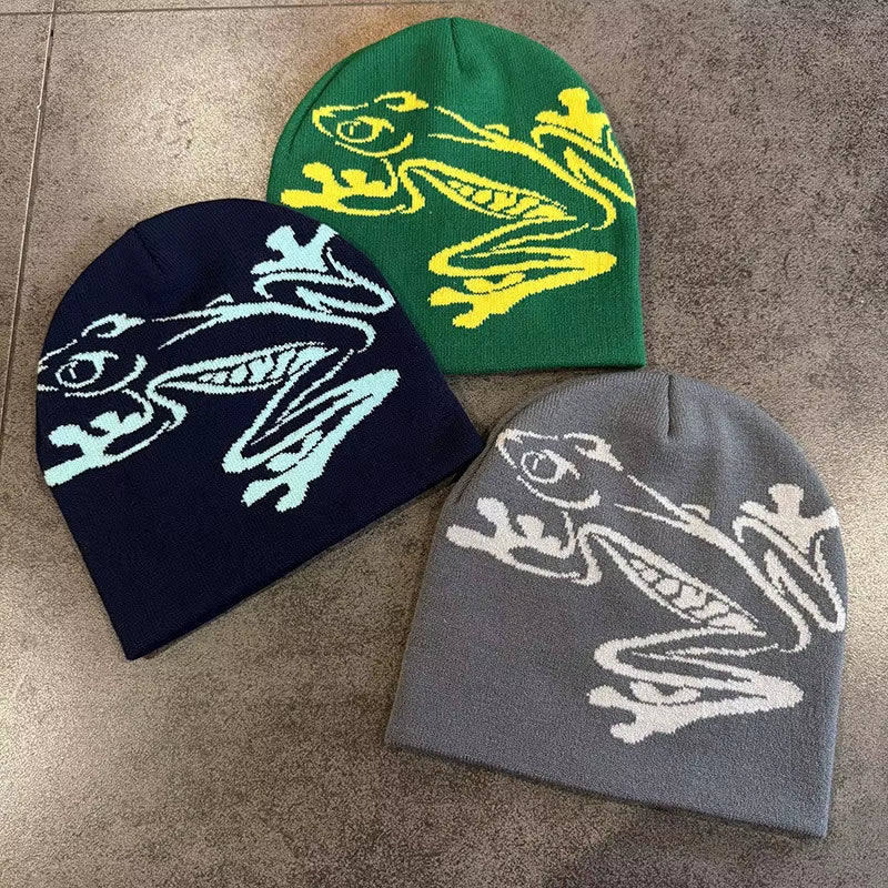 Tree Frog Pattern Beanie Knitted Cap for Men & Women, Outdoor Sports Warm Ski Hat